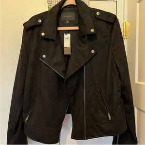 NWT Banana Republic black Vegan leather motto Jacket